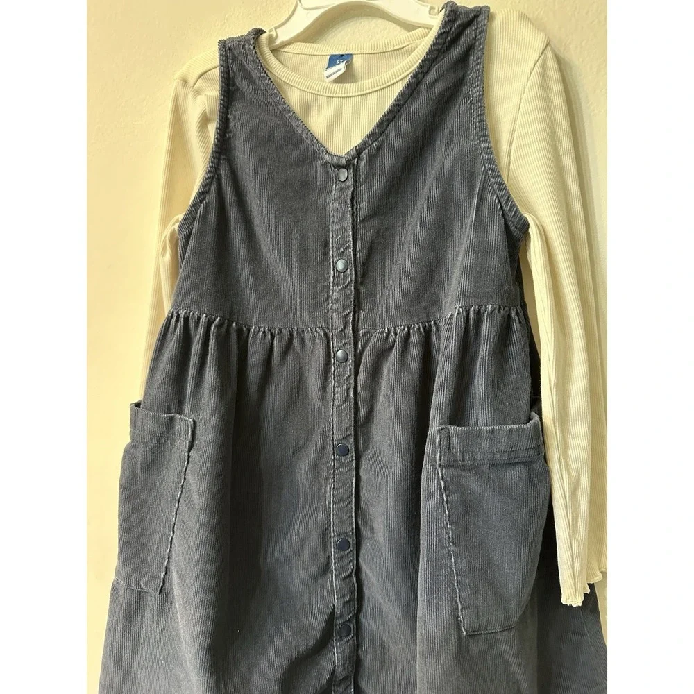 Old Navy Toddler Girls Corduroy Dress Set 5T Dusk Navy Pinafore Jumper 2-Pc Fall